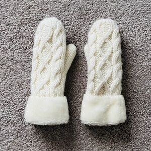 White Faux Fur Mittens